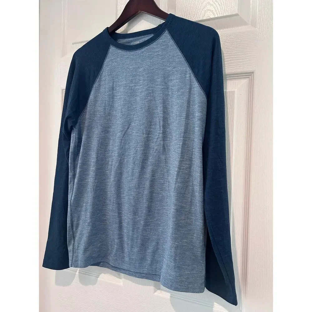 J.Crew Performance Shirt Small Mens Raglan Long Sleeve Blue Tee Athletic Top